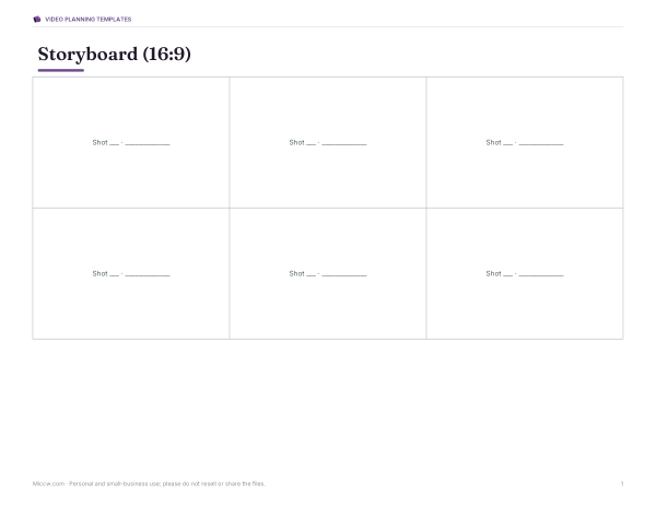 Preview of Printable 16:9 Storyboard Template